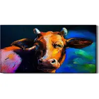 Coloray Wandbild Leinwand Bilder mit Uhr Geräuschlos 60x30 Wohnkultur braune Kuh - schwarze Hände