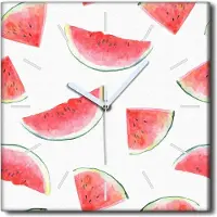 Coloray Uhr auf Leinwand 30x30 cm Wand Uhr Dekoration Wohnzimmer Segeltuch weiße Zeiger -Wassermelonen-Aquarell