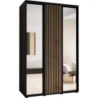 MEBLE KRYSPOL Sapporo 2 Schrank mit 3 Schiebetüren - 205,2x160x60 cm - Schwarz Schwarz Artisan