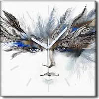 Coloray Uhr auf Leinwand 30x30 cm Wand Uhr Dekoration Wohnzimmer Segeltuch weiße Zeiger -Art Feathers Vogeltier