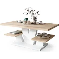 ALL4ALL Couchtisch Valerio , Wohnzimmertisch , Kaffeetisch , Tisch mit Ablagen , Esszimmertisch , Coffee Table , 110x60cm , 05 , Sonoma Eiche + Weiß