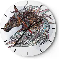 ARTTOR Wanduhr - Rund - Glasuhr - Pferd Eleganz Grafik Kopf - 40x40cm - Schleichendes Uhrwerk - Lautlos - zum Aufhängen bereit - Dekoration Modern - Wanddekoration aus Glas - C3AR40x40-3088