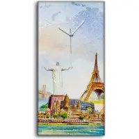 Coloray Wanduhr Bürouhr Leinwand Bild 30x60 Gemälde Geschichte Kultur Karte Gebäude - weiße Hände