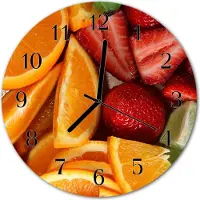 Tulup Glasuhr Wanduhr Küchenuhr Echt-Glas 30fi cm Früchte orange rot