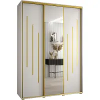 MEBLE KRYSPOL Cannes 9 Schrank mit 3 Schiebetüren - 205,2x180x45 cm - Weiß Weiß Gold