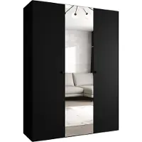 MEBLE KRYSPOL Schrank 150x202x52 cm mit Kleiderstange & Spiegel, 3xTür, PARMA, Schwarz, Griff Schwarz