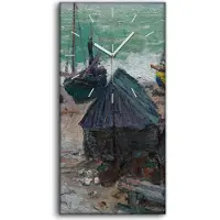 Coloray Wandbild Leinwand Bilder Wanduhr Geräuschlos 30x60 Boote am Strand von Etretat - weiße Hände