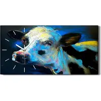 Coloray Wandbild Leinwand Bilder mit Uhr 60x30 Kunst Bild Farm der Tiere Malerei Kuh - weiße Hände