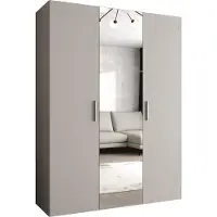 MEBLE KRYSPOL Schrank 150x202x52 cm mit Kleiderstange & Spiegel, 3xTür, BARI, Kaschmir, Griff Silber