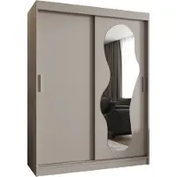 MEBLE KRYSPOL ULTRA 150 Kleiderschrank mit zwei Schiebetüren für Schlafzimmer – moderner Aufbewahrungsschrank mit Kleiderstange und Regalen – 150x200x62cm - Kaschmir