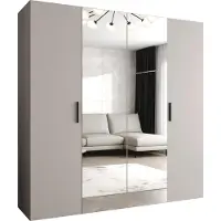 MEBLE KRYSPOL Schrank 200x202x52 cm mit Kleiderstange & Spiegel, 4xTür, BARI, Kaschmir, Griff Schwarz