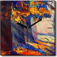 Coloray Uhr auf Leinwand 30x30 cm Wand Uhr Dekoration Wohnzimmer Segeltuch schwarze Hände -Herbstwaldlandschaft.