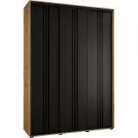 MEBLE KRYSPOL Cannes 6 Schrank mit 3 Schiebetüren - 205,2x180x45 cm - Artisan Schwarz Schwarz