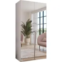 MEBLE KRYSPOL Schrank 100x202x52 cm mit Kleiderstange & Spiegel, 2xTür, PIANO, Weiß, Griff Kaschmir
