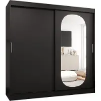 MEBLE KRYSPOL ROYAL 200 Kleiderschrank mit zwei Schiebetüren für Schlafzimmer – moderner Aufbewahrungsschrank mit Kleiderstange und Regalen – 200x200x62cm - Mattschwarz