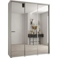 MEBLE KRYSPOL Cannes 2 Schrank mit 3 Schiebetüren - 205,2x190x45 cm - Weiß Weiß Silber