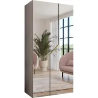 MEBLE KRYSPOL Schrank 100x202x52 cm mit Kleiderstange & Spiegel, 2xTür, ANDREW, Kaschmir, Griff Gold
