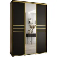 MEBLE KRYSPOL Cannes 11 Schrank mit 3 Schiebetüren - 205,2x170x60 cm - Schwarz Schwarz Gold