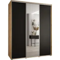 MEBLE KRYSPOL Davos 3 Schrank, drei Türen - 235,2x200x60 cm - Artisan Schwarz Silber