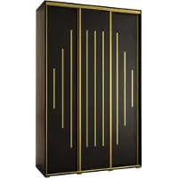 MEBLE KRYSPOL Cannes 12 Schrank mit 3 Schiebetüren - 205,2x150x60 cm - Schwarz Schwarz Gold