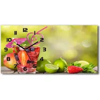 Tulup Wanduhr aus Glas – 60x30 cm - Glasbild - Glasuhr - Gehärtetes Glas - schwarze-zeiger - Fruchtcocktail
