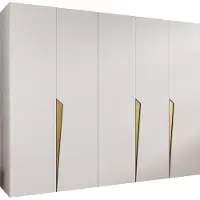 MEBLE KRYSPOL Schrank 250x202x52 cm mit Kleiderstange, 5xTür, PIANO, Weiß, Griff Gold