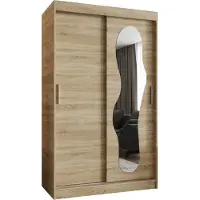MEBLE KRYSPOL ULTRA 120 Kleiderschrank mit zwei Schiebetüren für Schlafzimmer – moderner Aufbewahrungsschrank mit Kleiderstange und Regalen – 120x200x62cm - Sonoma