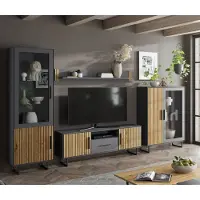 Lebenswert Wohnwand >Joe< (4-teilig) in Eiche / anthrazit - 341x197x40 (BxHxT)
