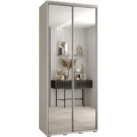 MEBLE KRYSPOL Cannes 2 Schrank mit 2 Schiebetüren - 205,2x100x45 cm - Weiß Weiß Silber