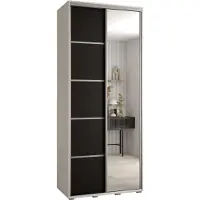 MEBLE KRYSPOL Cannes 5 Schrank mit 2 Schiebetüren - 205,2x100x45 cm - Weiß Schwarz Silber