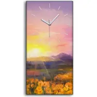 Coloray Wandbild Leinwand Bilder mit Uhr 30x60 Malerei gelbe Gänseblümchen Feldblumen - weiße Hände