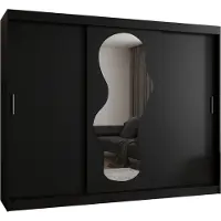 MEBLE KRYSPOL ULTRA 250 Kleiderschrank mit drei Schiebetüren für Schlafzimmer – moderner Aufbewahrungsschrank mit Kleiderstange und Regalen – 250x200x62cm - Mattschwarz