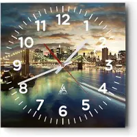 ARTTOR Wanduhr - Quadrat - Glasuhr - Amerika Architektur New York - 40x40cm - Schleichendes Uhrwerk - Lautlos - zum Aufhängen bereit - Dekoration Modern - Wanddekoration aus Glas - C4AC40x40-0226