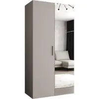 MEBLE KRYSPOL Schrank 100x202x52 cm mit Kleiderstange & Spiegel, 2xTür, BARI, Kaschmir, Griff Silber