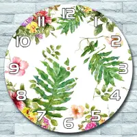 Coloray Wanduhr aus Glas Rund fi 30 Blätter und Blumen Quarz Deko Wohnzimmer Büro