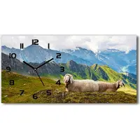 Tulup Wanduhr aus Glas – 60x30 cm - Glasbild - Glasuhr - Gehärtetes Glas - schwarze-zeiger - Schafe in den Alpen
