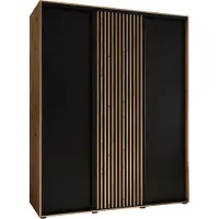 MEBLE KRYSPOL Lanko 1 Schrank mit 3 Schiebetüren - 235,2x190x60 cm - Artisan Schwarz Artisan
