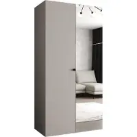 MEBLE KRYSPOL Schrank 100x202x52 cm mit Kleiderstange & Spiegel, 2xTür, PARMA, Kaschmir, Griff Schwarz