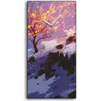 Coloray Leinwand Wanduhr Wandkunst Uhr Geräuschlos 30x60 Gemälde Berg Baum Winter Schnee - weiße Hände
