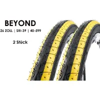 Beyond 2 Stück 26 Zoll Fahrrad Reifen City Bike 26x1.50 Mantel Decke 40-559 Schwarz Gelb SRI-39