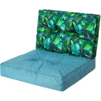 Bjird Sesselkissen, Kissen für Rattanmöbel, Sitzkissen & Rückenkissen, Sitzkissen für Sessel / Stühle - Indoor & Outdoor - Anti-Rutsch - 50x50, 50x39 cm, Blau + Blaue Blätter