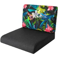 Bjird Sesselkissen, Kissen für Rattanmöbel, Sitzkissen & Rückenkissen, Sitzkissen für Sessel / Stühle - Indoor & Outdoor - Anti-Rutsch - 70x70 cm, Schwarz + bunte Blätter