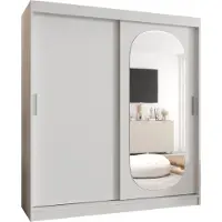 MEBLE KRYSPOL ROYAL 180 Kleiderschrank mit zwei Schiebetüren für Schlafzimmer – moderner Aufbewahrungsschrank mit Kleiderstange und Regalen – 180x200x62cm - Mattweiß