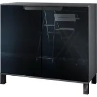 Vladon Kommode Sylt V3, Moderner Küchenschrank mit 2 großen Türen Anthrazit matt / Schwarz Hochglanz (92,5 x 84.5 x 35)