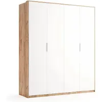 Starcosy 4-türiger Kleiderschrank Weiß Hochglanz / Dąb Craft – 1850 × 2134 × 590 mm