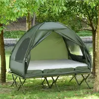 SUCCESS COURIER Erhöhtes Campingbett mit Kuppelzelt – inkl. Luftmatratze & Pumpe, aus Taft, 193x136x178cm, für Outdoor Abenteuer, Grün
