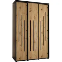 MEBLE KRYSPOL Cannes 8 Schrank mit 3 Schiebetüren - 205,2x150x60 cm - Schwarz Artisan Schwarz
