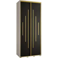 MEBLE KRYSPOL Cannes 12 Schrank mit 2 Schiebetüren - 205,2x100x60 cm - Weiß Schwarz Gold