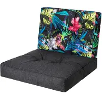Bjird Sesselkissen, Kissen für Rattanmöbel, Sitzkissen & Rückenkissen, Sitzkissen für Sessel / Stühle - Indoor & Outdoor - Anti-Rutsch - 68x68, 68x39 cm, Schwarz + Bunte Blätter