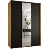 MEBLE KRYSPOL Davos 3 Schrank, drei Türen - 235,2x180x60 cm - Artisan Schwarz Schwarz